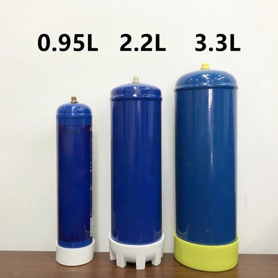 Different sizes of cream charger cylinders lined up